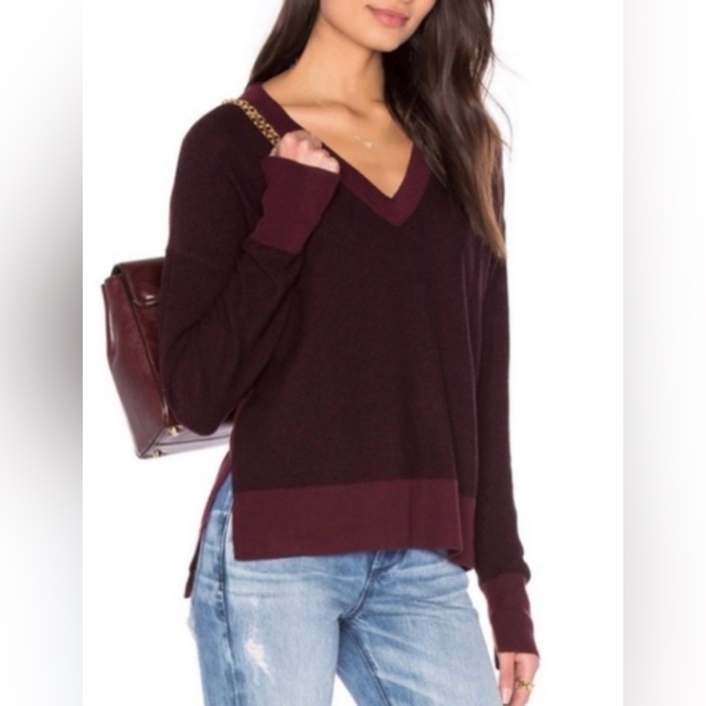 rag & bone taylor v-neck fine merino wool sweater Burgundy size Small - Picture 2 of 15